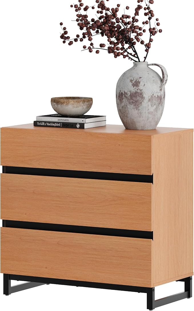 WAMPAT Nightstand with 3 Drawers for Bedroom, Modern Bedside Table with Black Square Metal Leg, Wood Rustic Side End Table, Mocha - Image 6