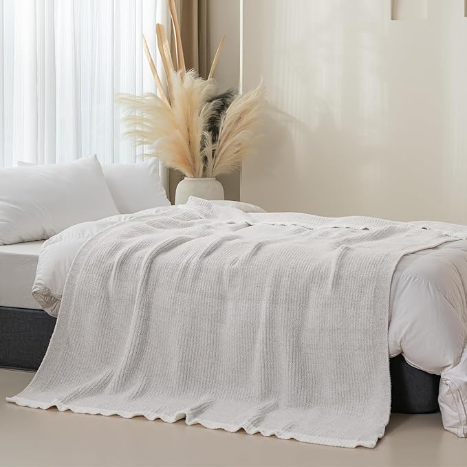 MH MYLUNE HOME Ultra Soft Ribbed Throw Blanket for Couch 60x80 Inches Luxurious Super Cozy Fluffy Microfiber Blanket Plush Warm Reversible Throw Blankets for Sofa Bed - Beige 60 x 80 Inches