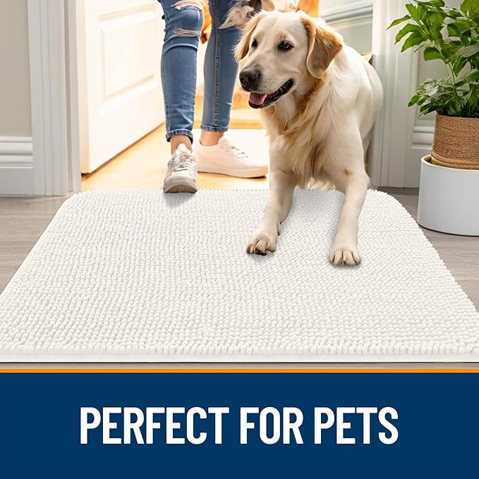 OLANLY Dog Door Mat for Muddy Paws 30x17, Absorbs Moisture and Dirt, Absorbent Non-Slip Washable Doormat, Quick Dry Chenille Mud Mat for Dogs, Entry Indoor Entryway Carpet for Inside Floor, Ivory - Image 6