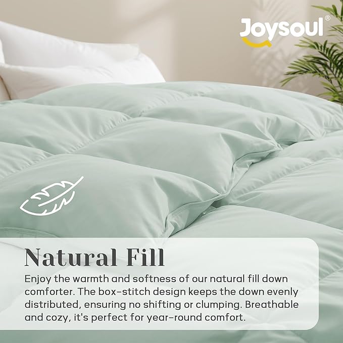 Joysoul Twin Size Down Comforter - All Season Ultra Soft Goose Down & Feather Fiber Fill, Luxury Hotel Green Duvet Insert with Corner Tabs (68" X 88")