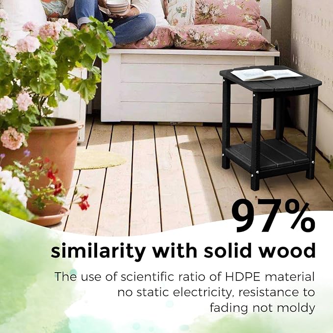 Adirondack Square Outdoor Side Table,2-Tier Storage Patio Side Table, HDPE End Tables for Backyard Pool Porch Garden Lawn - Image 4