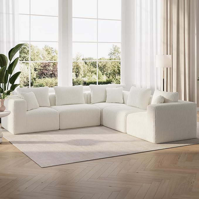 Novilla 106" Modular Sectional Sofa, Modern Cloud Sectional Couch with Smarts Coil® Support, L-Shape Boneless Couch for Living Room Apartments Bedroom, No Assembly Required, Beige (5 Seat)