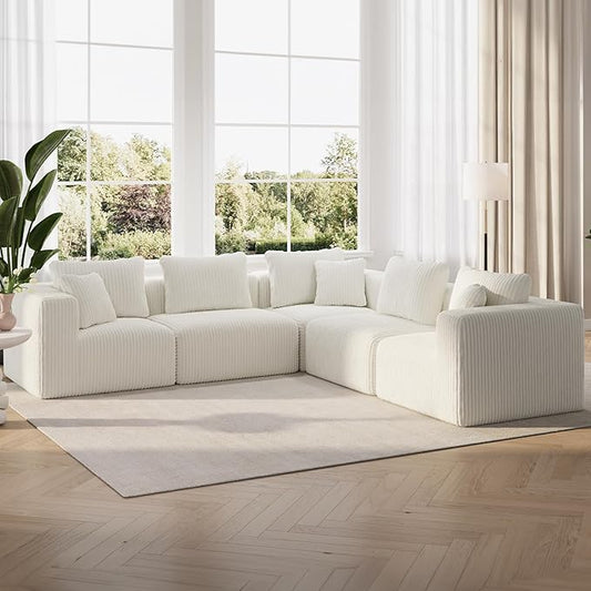 Novilla 106" Modular Sectional Sofa, Modern Cloud Sectional Couch with Smarts Coil® Support, L-Shape Boneless Couch for Living Room Apartments Bedroom, No Assembly Required, Beige (5 Seat)
