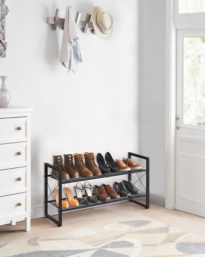 CHOEZON Shoe Rack, 2-Tier Shoe Rack for Closet, Metal Shoe Storage Organizer, Shoe Rack for Entryway, Shoe Shelf with Adjustable Feets, for Entryway, Hallway, Living Room, Bedroom, Black TXJ12BB - Image 5