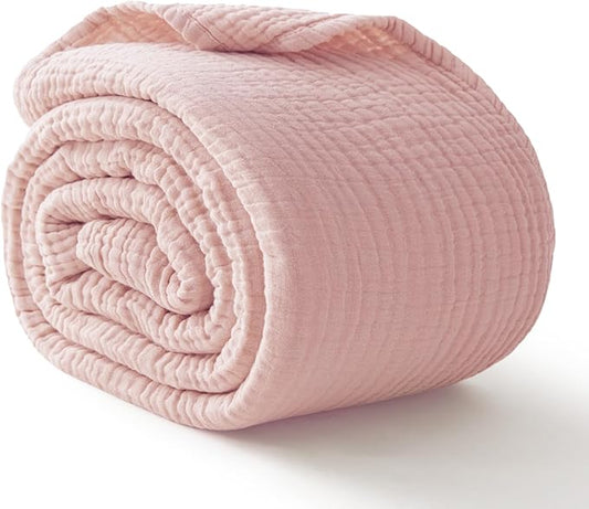 100% Cotton Muslin Blanket King 108" x 90", 6 Layers Breathable and Lightweight Cotton Throw Blankets for Bed, Soft Cooling Summer Gauze Blanket for Adults All Season, Dusty Rose‌