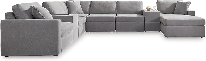 Signature Design by Ashley Casual Modmax Stain Resistant U-Shape Left-Arm Facing 8-Piece Sectional with Chaise and Storage Consoles, Gray