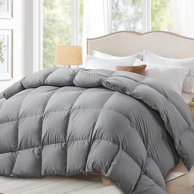 Globon Down Comforter California King Size，All Season Duvet Insert，Soft Noiseless Shell, Medium Weight with 8 Corner Tabs, Grey…