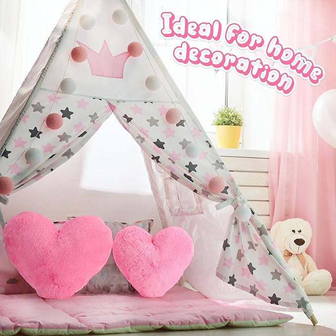 Marsui 2 Pcs Heart Throw Pillows, Soft Fluffy Faux Fur Decorative Hearts Shaped Pillows for Living Room Sofa Bed, Cute Heart Themed Gift for Women(Peach Pink,11.81 x 11.02, 16.73 x 13.78 Inch)