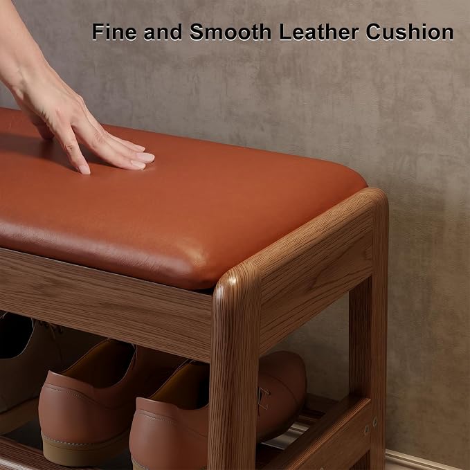 AQIMUELE Shoe Rack Bench,2 Tiers Shoe Bench with Storage with Flip-Top,Wood Shoe Rack for Entryway,Hallway（Orange Upholstered Seat,11.8" D x 31.5" W x 15.7" H） - Image 4