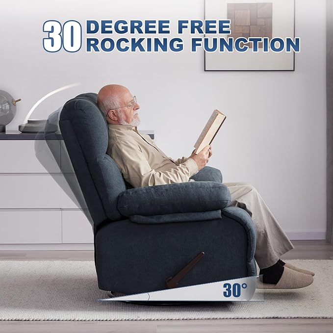 Eiayeebil 2PCS Oversized Recliner Chair, 360° Swivel Rocker Recliner for Big Man, Extra Wide Manual Recliner, Overstuffed Soft Rocking Sofa Chair for Living Room(Grey)