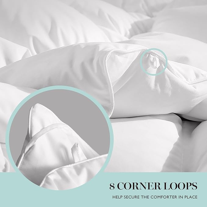 Martha Stewart Goose Down Fiber Cotton Comforter Queen Size, Duvet Insert Queen, Ultra-Soft 1cm Breathable Panel Hotel Collection Hypoallergenic Comforter 42oz All Season Medium Warmth 90x90