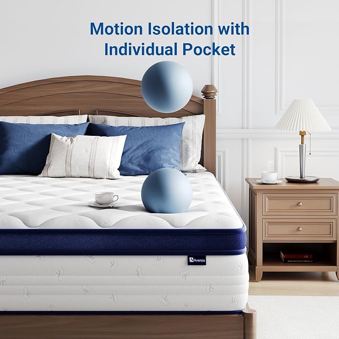 Avenco King Size Mattress, 10 Inch King Mattresses in a Box with Comfort Foam, Individually Wrapped Pocket Innerspring for Motion Isolation & Pain Relief, CertiPUR-US Certified Bed Mattress in a Box