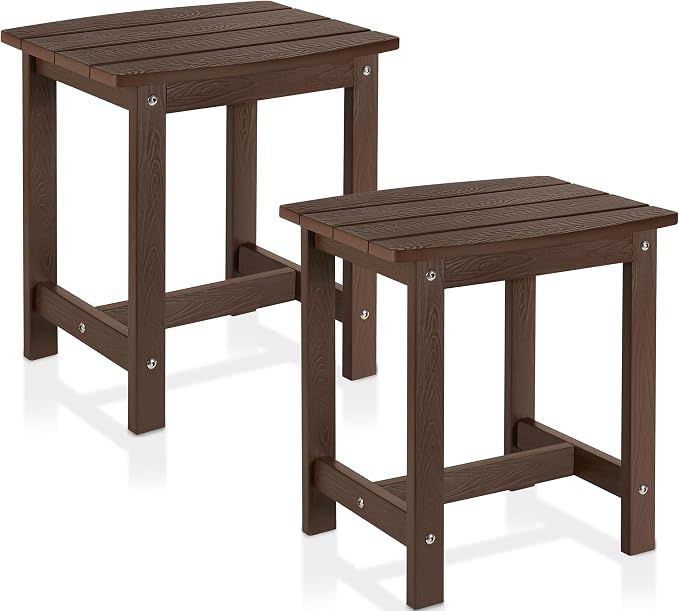 Y&M Outdoor Side Table, HIPS Adirondack Small Single Table, Waterproof Square Outside Table, Balcony Modern End Tables for Patio, Pool, Beach, Porch, Deck, Indoor or Outdoor Use (Coffee, 2 Pack) by YM