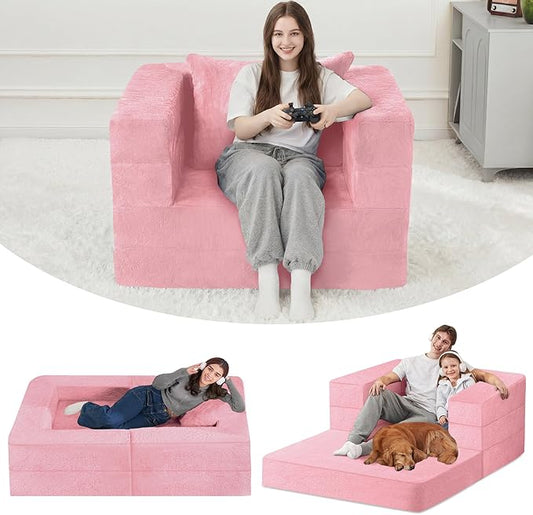 Futon Sofa Bed with Pillow, 3-in-1 Sleeper Sofa Bed with Removable Cover, Convertible Floor Sofa Bed, No Assembly Boneless Couch for Living Room, Bedroom