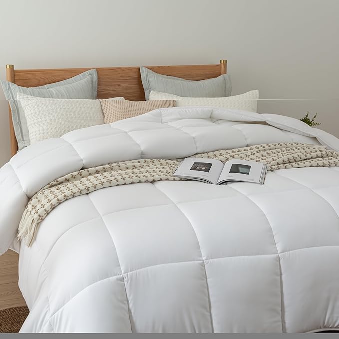 Dorrin Nessin Down Alternative Comforter Duvet Inserts Queen Size 90x90 All Season, Ultra Soft Double Brushed Microfiber Shell, Classic Box Stitched with 8 Corner Tabs