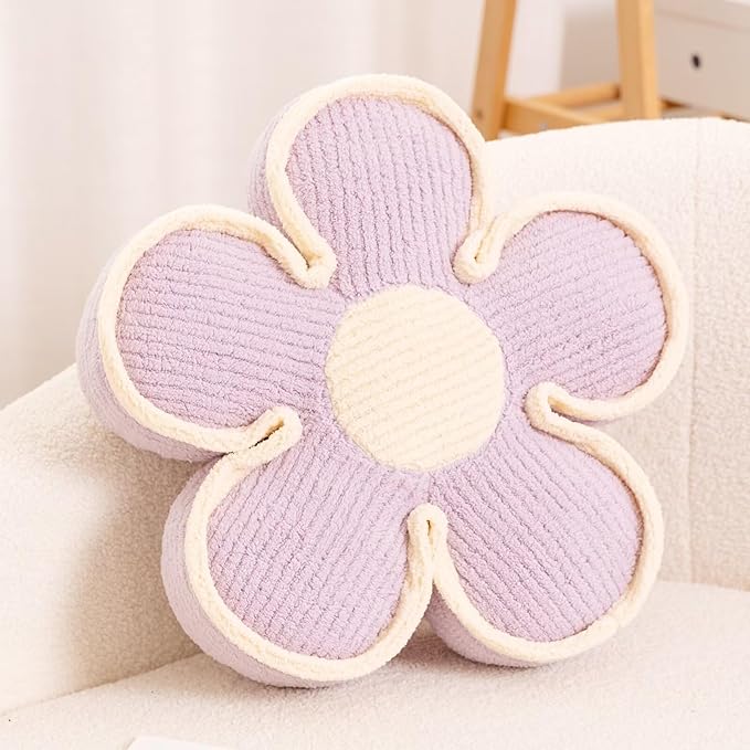 Kcvvcr Flower Pillow, Soft Shaped Floor Cushion, Decorative Throw Pillow, Cute Seating Cushion, Plush Pillow for Sofa Couch Bed (17.7 Inch, Lavender)