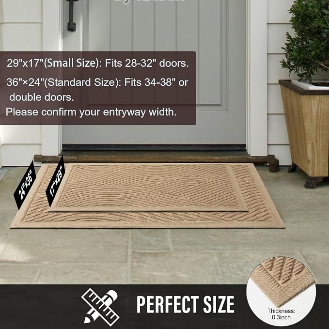 HIYARD Sturdy Front Door Mat, Absorbent Muddy Dirt Resist Welcome Door Mats Outdoor Indoor, Stain and Fade Resistant, Non-Slip Backing Entry Mat Low Profile Doormat for Entryway, 36×24, Beige - Image 3