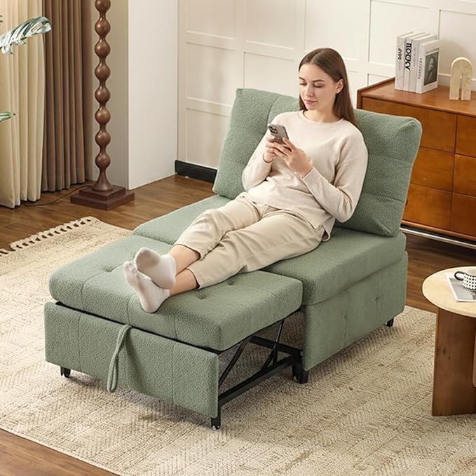 VINGLI Convertible Sofa Bed Tufted Teddy Fleece Sleeper Chair Bed Couch Armless Living Room Chairs with Adjustable Backrest Pull Out Couch Bed for Small Spaces | Armless Sofa Bed