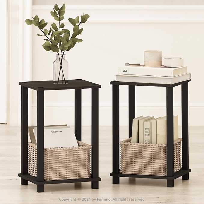 Furinno Simplistic Night Stand Set of 2, 2-Tier Small Nightstand with Open Shelf, Toolless Bedside Table, End Table, Side Table, for Bedroom, Closet, Dorm, Espresso - Image 4