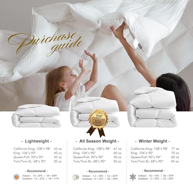 Royoliving Premium Lightweight Feathers Down Duvet Insert Comforter California King Size Summer Cooling Blanket White, 100% Cotton Cover with Coner Tabs (108x98, 45 oz)