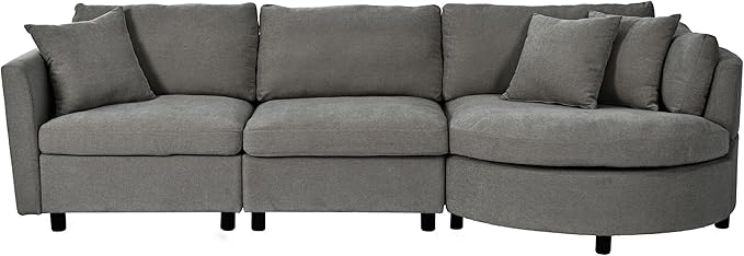 ERYE L-Shaped Right Facing Sectional Sofa Oversized Chenille Upholstered Corner Couch W/Curved Chaise Seat and 3 Toss Pillows, Modern L-Shaped Sofa Couches for Living Room