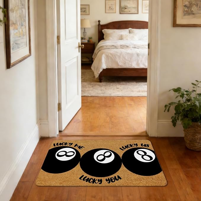 Black Lucky 8 Ball Faux Coir Door Mat Doormat for Front Door Indoor Outdoor Porch Entrance Entryway Outside Inside, Trendy Preppy Girly Y2k Welcome Mat, 17x30 Inches - Image 5
