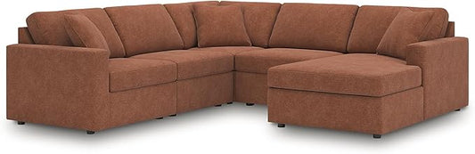 Signature Design by Ashley Casual Modmax Stain Resistant U-Shape Left-Arm Facing 5-Piece Sectional with Chaise and Reversible Cushion, Orange