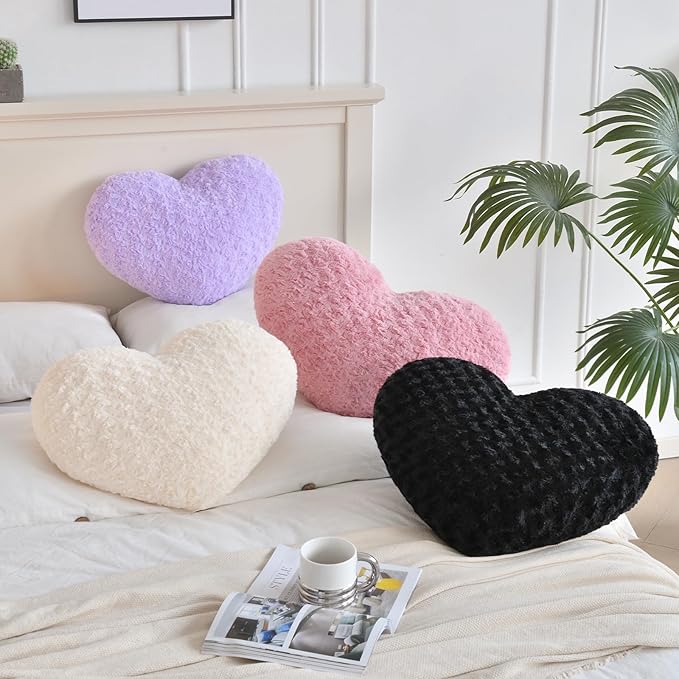 Heart Pillow, Soft Heart Shaped Pillow with Room Decorative Throw Pillows for Bed Couch Chair Sofa, Heart Shaped Cute Throw Pillow Cushion for Bedroom Living Room (Grey Pink, Mini 12.9" x 9.8")