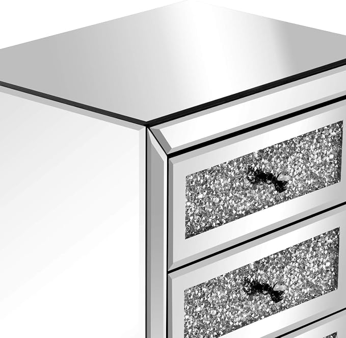 VINGLI Mirrored Nightstand with 3 Drawers Modern End Table Bed Side Table with Mirrored Finish, 17.72-inch W x 13.78-inch D x 23.62-inch H, Silver - Image 8