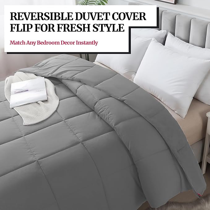 Down Alternative Bedding Comforter King Size - All-Season Soft Reversible Microfiber Bedding - Lightweight & Machine Washable (Dark Gray, King (U.S. Standard))