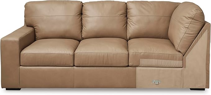 Signature Design by Ashley Bandon Modern Leather Match Left-Arm Facing 3-Piece Sectional with Removable Cushions and Armrest, Light Brown