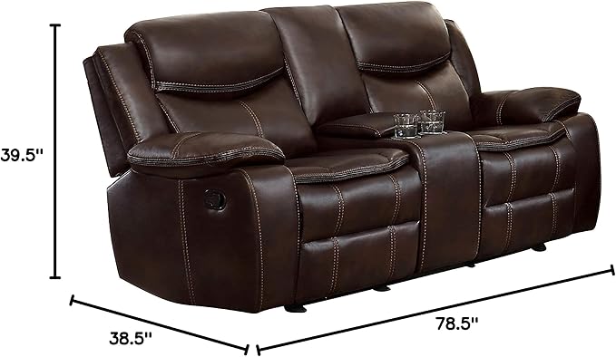 Lexicon Bay Manual Double Glider Reclining Loveseat, Dark Brown