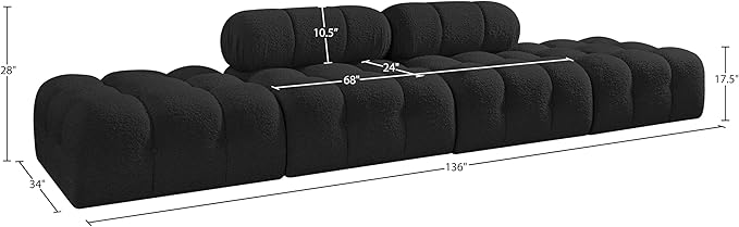 Meridian Furniture 611Black-S136C Ames Collection Modern | Contemporary Modular Sectional with Rich Black Boucle Fabric, Modular to Create Infinite Configurations, 136" W x 34" D x 28" H, Black