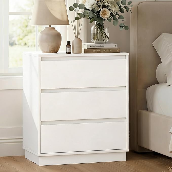 RoyalCraft White Nightstand Set of 3, 23.6" Night Stand with 3 Drawers Storage, Large Bedside Table, End Table for Bedroom, Closet - Image 3