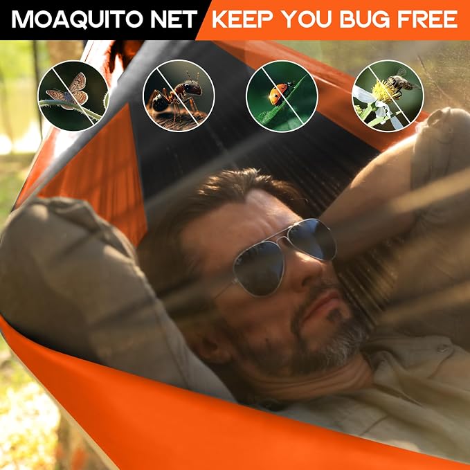 Camping Hammock Mosquito Net,Double & Single Portable Hammocks Hammocks with 2 Tree Straps,Hammock Tent for Travel Camping,Camping Accessories for Indoor Outdoor Hiking Backpacking Backyard Beach - Image 3