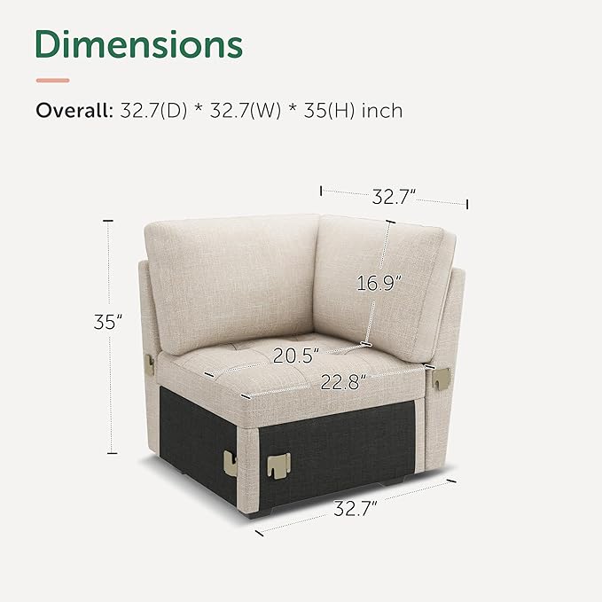 HONBAY Modular Sectional Sleeper Sofa with Pull Out Bed, Corner Seat for Sectional Couch, Beige