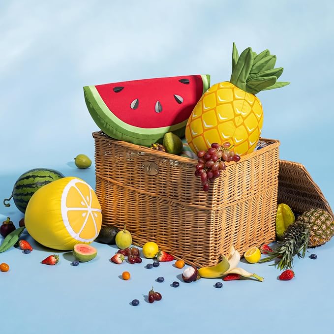 Phantoscope Fruit Outdoor Shaped Pillow Series Lemon Shaped Waterproof Outdoor Throw Pillow with Leather Decorative, Cushions for Fun Home Decor for Patio, Pool, Yellow and White, 12 x 10 inches