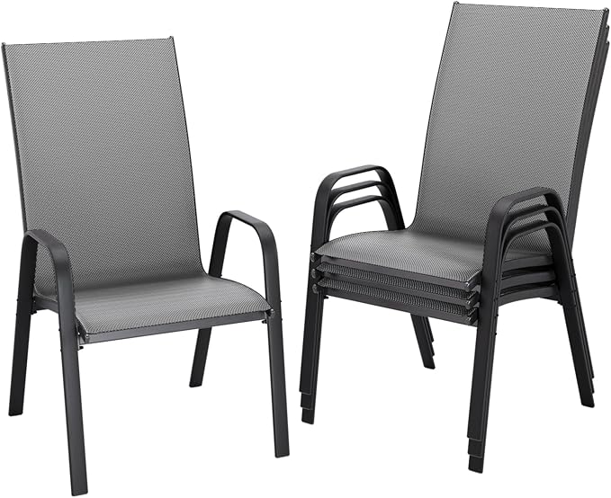 JEAREY Patio Dining Chairs Set of 4, Outdoor Stackable Dining Furniture Set, All Weather Dining Set for Lawn, Garden, Backyard, Poolside, Deep Gray by JEAREYOutdoorsCollection