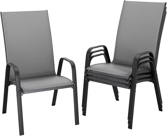 JEAREY Patio Dining Chairs Set of 4, Outdoor Stackable Dining Furniture Set, All Weather Dining Set for Lawn, Garden, Backyard, Poolside, Deep Gray by JEAREYOutdoorsCollection