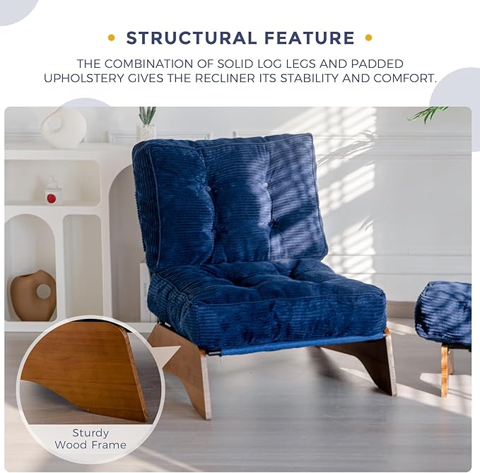 MAXYOYO Accent Chair with Ottoman Adjustable Backrest, Tufted Living Room Chair Upholstered Lounge Chair with Footrest Set, Modern Chair Cozy Reclining Chair for Reading Room, Navy