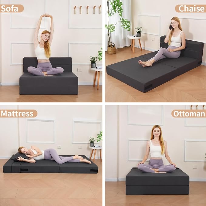 Folding Sofa Bed, Foldable Bed Sleeper Chair with Pillow, Convertible Sofa Bed with Washable Cover, Fold Out Couch, Futon Sofa Bed for Living Room, Dorm, Guest Room, Standard Size, Dark Grey