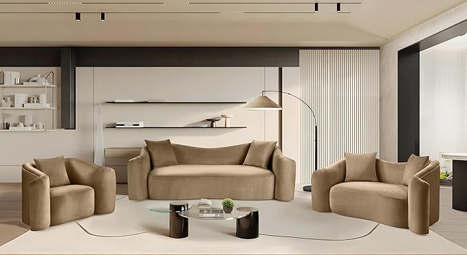Meridian Furniture 44052Beige-S Destin Collection Modern | Contemporary Sofa with Ultra Luxe Beige 460 GSM Velvet, Rich Curves, 91" W x 34.5" D x 31" H, Beige