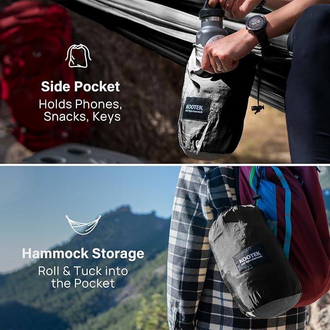 Kootek Camping Hammock, Portable Hammocks with Tree Straps & Attached Carry Bag, Camping Essentials Gear, Perfect for Outside Indoor Hiking Beach Backpack Travel - Image 4