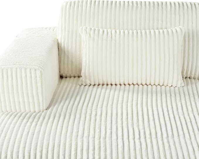 86-Inch Fluffy Corduroy Boneless Sleeper Daybed Loveseat Double Recliner Chaise Lounge Sofa Couches, Floor Cloud Sofa Chaise W/4 Pillows for Home Apartment Living Room