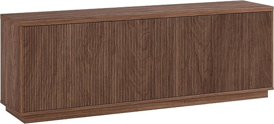 Henn&Hart Fluted TV Stand for TVs up to 75" with 2 Concealed Ribbed Storage Cabinets and Adjustable Shelves for Living Room, Family Room, or Office, Medium Walnut by HennHart