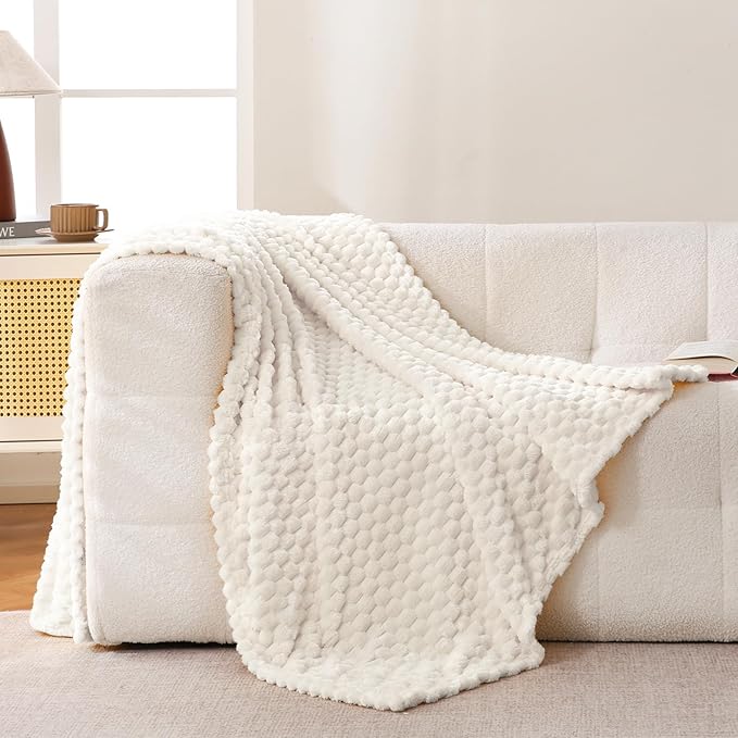 Bnuitland Ivory Flannel Throw Twin Size Blanket (60X80 inches), 300 GSM Fleece Cozy Warm Soft Home Decor Lightweight Bed Blanket for Adults, Suitable for All Seasons.
