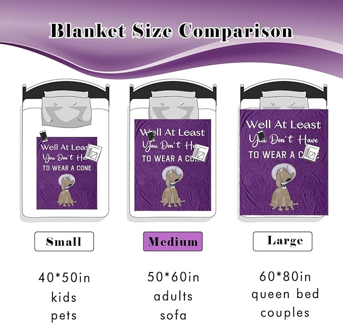Get Well Gifts for Women/Men After Surgery, Sympathy Gift, Feel Better/Get Well Soon Gifts for Women, Surgery Recovery Gift for Men, at Least You Dont Have to Wear A Cone Purple Blanket 50"x60"