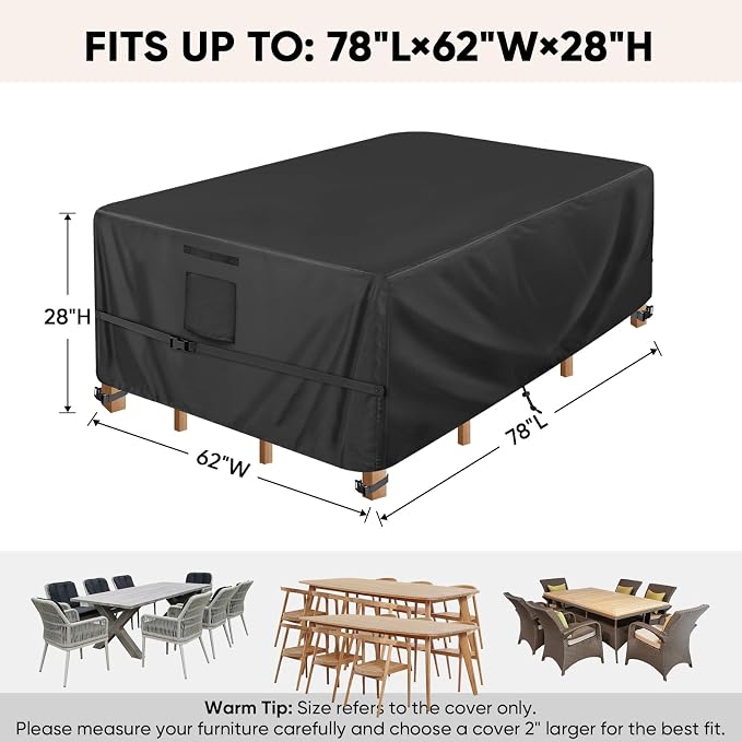 BALEINE Patio Furniture Covers, Outdoor Furniture Covers Waterproof, Heavy Duty Oxford Patio Table Cover for Outdoor Table, Chair, Sofa, Desk (Black 78"L×62"W×28"H) - Image 2