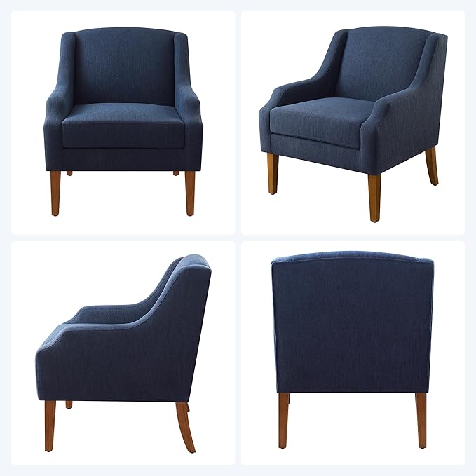 Accent Chair for Living Room Set of 2,No Assembly Upholstered Mid Century Modern Comfy Tufted Armchairs with Wooden Legs,Sofa Chairs for Bedroom, Reading Waiting Room Apartment Dark Blue