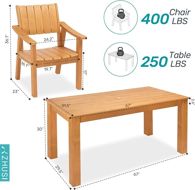 ZHUSI Patio Table and Chairs Set, Outdoor Table and Chairs,HDPE Outdoor Dining Set with Umbrella Hole for Backyard, Poolside - Image 2